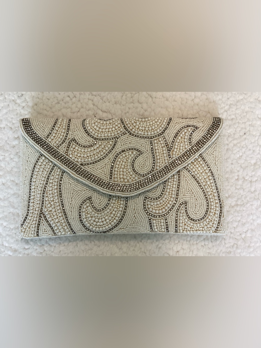 Beaded Pearl-Accent Ivory Envelope Clutch